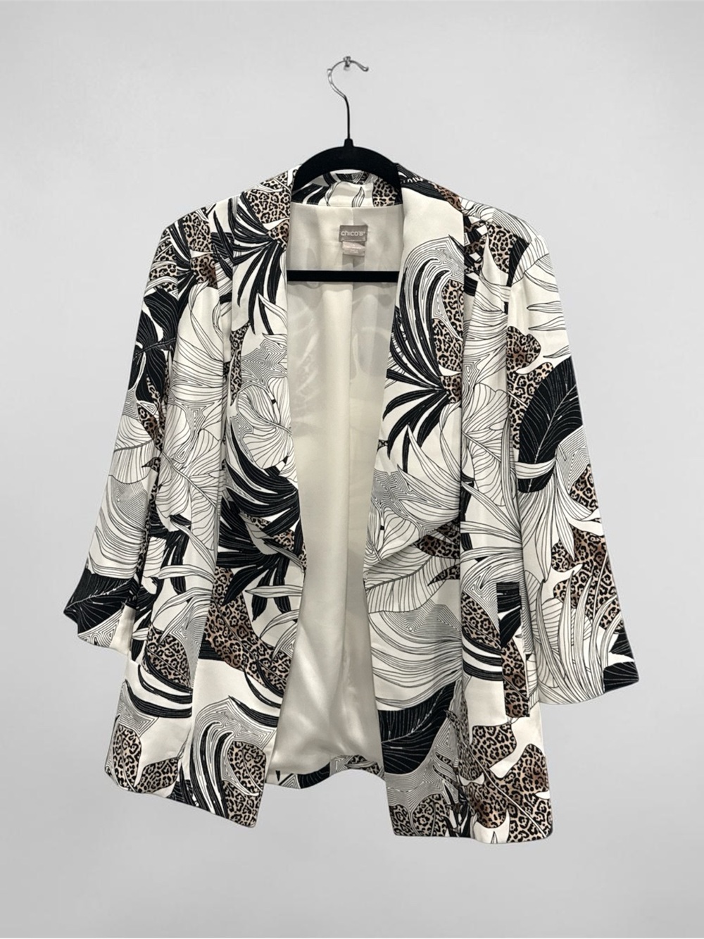 Chico's Black White and Brown Printed Open Blazer